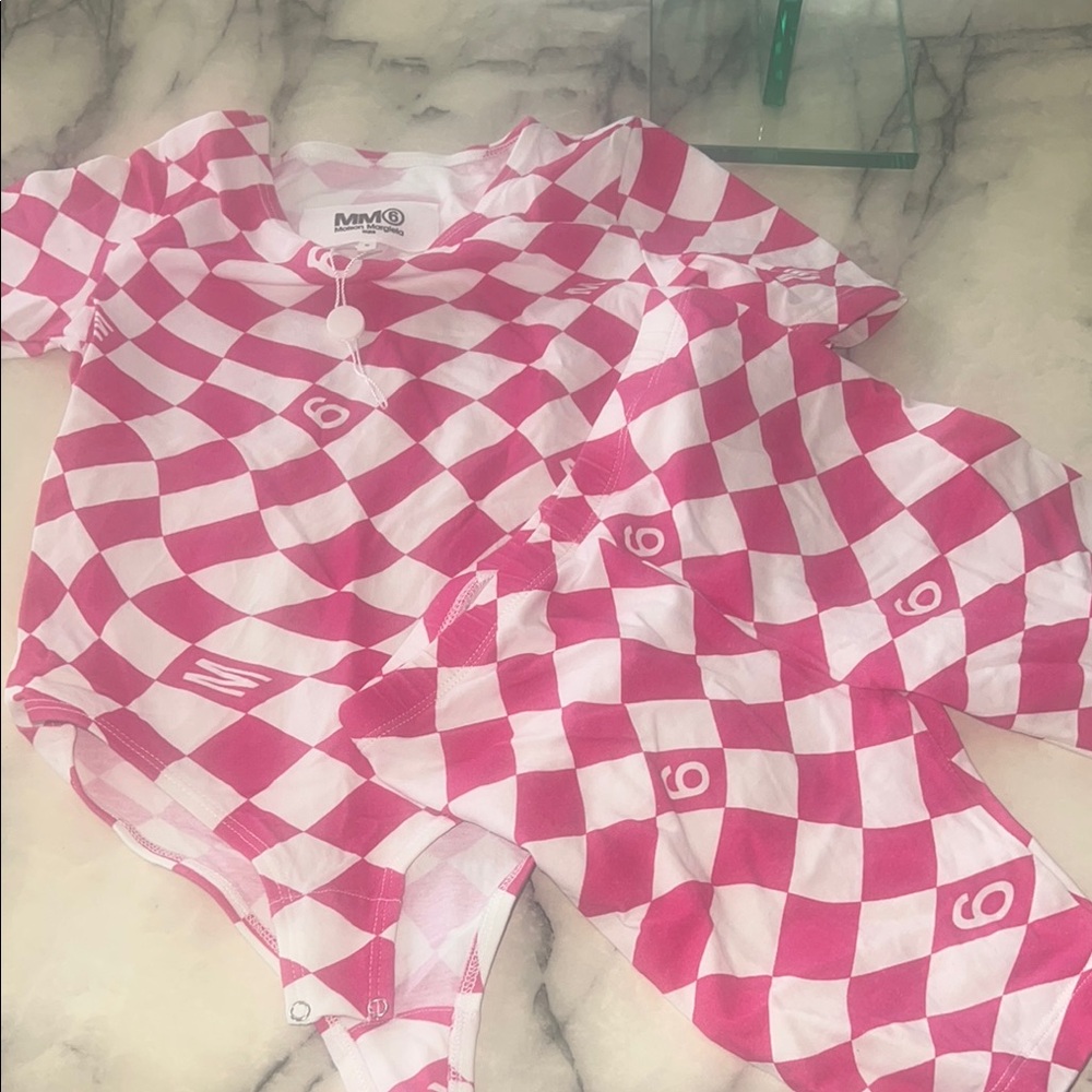 Girls Pink and White Checkered Bodysuit
